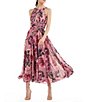 Color:Wood Rose - Image 3 - Floral Print Chiffon Halter Neck Pleated Midi Dress