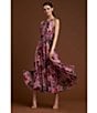 Color:Wood Rose - Image 6 - Floral Print Chiffon Halter Neck Pleated Midi Dress