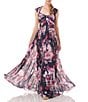 Color:Midnight Multi - Image 3 - Floral Print Chiffon Sweetheart Square Neck Cap Sleeve Pleated Pintuck Gown