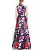 Color:Raspberry - Image 2 - Floral Print Pleated Crew Neck Cut-Out Sleeveless A-Line Gown