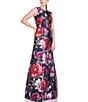 Color:Raspberry - Image 3 - Floral Print Pleated Crew Neck Cut-Out Sleeveless A-Line Gown