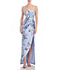 Color:Blue Dawn Multi - Image 1 - Floral Strapless Sleeveless Pleated Bodice and Slit Gown