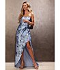 Color:Blue Dawn Multi - Image 6 - Floral Strapless Sleeveless Pleated Bodice and Slit Gown