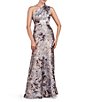 Color:Light Chambray - Image 1 - Metallic Floral Jacquard One Shoulder Sleeveless Gown