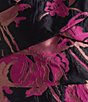Color:Cerise/Navy - Image 3 - Metallic Floral Print Portrait Neck Cap Sleeve A-Line Gown
