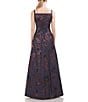 Color:Deep Navy - Image 2 - Metallic Floral Print Sleeveless Square Neck Pleated Gown