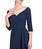 Color:Dark Midnight - Image 5 - Stretch Crepe Sweetheart Portrait Neckline 3/4 Sleeve Ruffle Gown