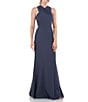 Color:Prussian Blue - Image 1 - Stretch Sleeveless Criss Cross Halter Neck Gown
