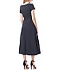 Color:Admiral Blue/Black - Image 2 - Tie Waist Cap Sleeve Pocketed Square Neck Pleated Midi Dress