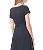 Color:Admiral Blue/Black - Image 5 - Tie Waist Cap Sleeve Pocketed Square Neck Pleated Midi Dress