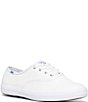 Color:White - Image 1 - Champion Leather Lace-Up Retro Sneakers