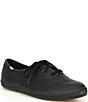 Color:Black - Image 1 - Champion Leather Lace-Up Retro Sneakers