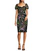 Color:Black Multi - Image 1 - Floral Embroidered Mesh Sweetheart Neck Short Puff Sleeve Sheath Dress