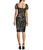 Color:Black Multi - Image 2 - Floral Embroidered Mesh Sweetheart Neck Short Puff Sleeve Sheath Dress
