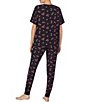 Color:Black/Multi - Image 2 - Knit Floral Dot Print Short Sleeve Round Neck Top & Jogger Pajama Set