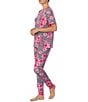 Color:Heather Grey Floral - Image 3 - Knit Floral Print Short Sleeve Round Neck Top & Jogger Pajama Set