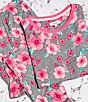 Color:Heather Grey Floral - Image 4 - Knit Floral Print Short Sleeve Round Neck Top & Jogger Pajama Set