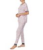 Color:Pink/Heart - Image 3 - Knit Heart Print Short Sleeve Round Neck Top & Jogger Pajama Set