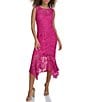 Color:Fuchsia - Image 1 - Lace Scoop Neckline Sleeveless Ruffle Hem Midi Dress