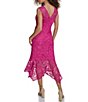 Color:Fuchsia - Image 2 - Lace Scoop Neckline Sleeveless Ruffle Hem Midi Dress