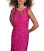Color:Fuchsia - Image 3 - Lace Scoop Neckline Sleeveless Ruffle Hem Midi Dress