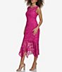 Color:Fuchsia - Image 5 - Lace Scoop Neckline Sleeveless Ruffle Hem Midi Dress