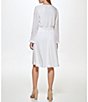 Color:Ivory - Image 2 - Long Puffed Sleeve Pleated Knit V-Neck Smocked Waist A-Line Dress