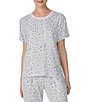 Color:White/Animal - Image 1 - Marsh Animal Print Short Sleeve Knit Coordinating Sleep Top