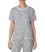 Color:Grey Grid White Floral - Image 1 - Marsh Falling Petals Print Short Sleeve Knit Coordinating Sleep Top