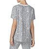 Color:Grey Grid White Floral - Image 2 - Marsh Falling Petals Print Short Sleeve Knit Coordinating Sleep Top