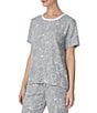 Color:Grey Grid White Floral - Image 3 - Marsh Falling Petals Print Short Sleeve Knit Coordinating Sleep Top