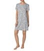 Color:Grey/White Floral - Image 3 - Marsh Jersey Knit Floral Print Crew Neck Pocketed Short Sleeve Knit Sleepshirt