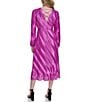 Color:Fuchsia - Image 2 - Pleated Knit Surplice V-Neckline Long Sleeve Faux Wrap Midi Dress