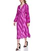 Color:Fuchsia - Image 3 - Pleated Knit Surplice V-Neckline Long Sleeve Faux Wrap Midi Dress