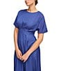 Color:Navy - Image 4 - Short Sleeve Smocked Waist A-Line Midi Dress