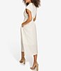 Color:White - Image 2 - Stripe Cotton Point Collar V-Neck Cap Dolman Sleeve Smocked Pleated Midi A-Line Dress