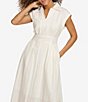 Color:White - Image 4 - Stripe Cotton Point Collar V-Neck Cap Dolman Sleeve Smocked Pleated Midi A-Line Dress