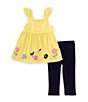 Color:Assorted - Image 1 - Little Girls 2T-4T Sleeveless Floral Border Popcorn-Knit Fit & Flare Dress & Jersey Capri Leggings Set