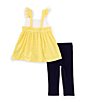 Color:Assorted - Image 2 - Little Girls 2T-4T Sleeveless Floral Border Popcorn-Knit Fit & Flare Dress & Jersey Capri Leggings Set