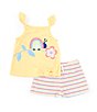 Color:Yellow - Image 1 - Little Girls 2T-6X Glitter-Accented Ladybug Puff Print Jersey Tank Top & Striped Knit Shorts Set