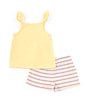 Color:Yellow - Image 2 - Little Girls 2T-6X Glitter-Accented Ladybug Puff Print Jersey Tank Top & Striped Knit Shorts Set