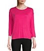 Color:Magenta - Image 1 - Knit Jersey 3/4 Sleeve Crew Neck Perfect Tee