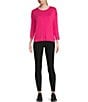 Color:Magenta - Image 3 - Knit Jersey 3/4 Sleeve Crew Neck Perfect Tee