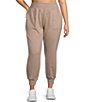 Color:Atmosphere - Image 1 - Plus Size High Rise Suede Jersey Knit Pull-On Slim Joggers