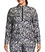Color:Abstract Splatter - Image 1 - Plus Size Knit Long Sleeve 1/2 Zip Pullover