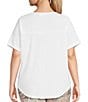 Color:White - Image 2 - Plus Size Waffle Knit Short Sleeve V-Neck Curved Hem Tee Shirt