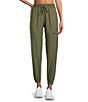 Color:Dusty Olive - Image 1 - Woven Elastic Waist Flap Pocket Pull-On Ankle Jogger
