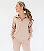 Color:Nougat - Image 1 - x Katherine Mason Scuba Stand Collar Half Zip Long Sleeve Coordinating Pullover