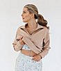 Color:Nougat - Image 3 - x Katherine Mason Scuba Stand Collar Half Zip Long Sleeve Coordinating Pullover