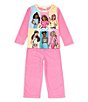 Color:Pink - Image 1 - Little/Big Girls 4-10 Long Sleeve Barbie™ Pajama T-Shirt & Pant Two Piece Set